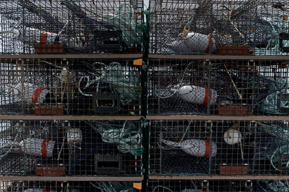 Lobster traps stacked up in Kennebunkport, Maine