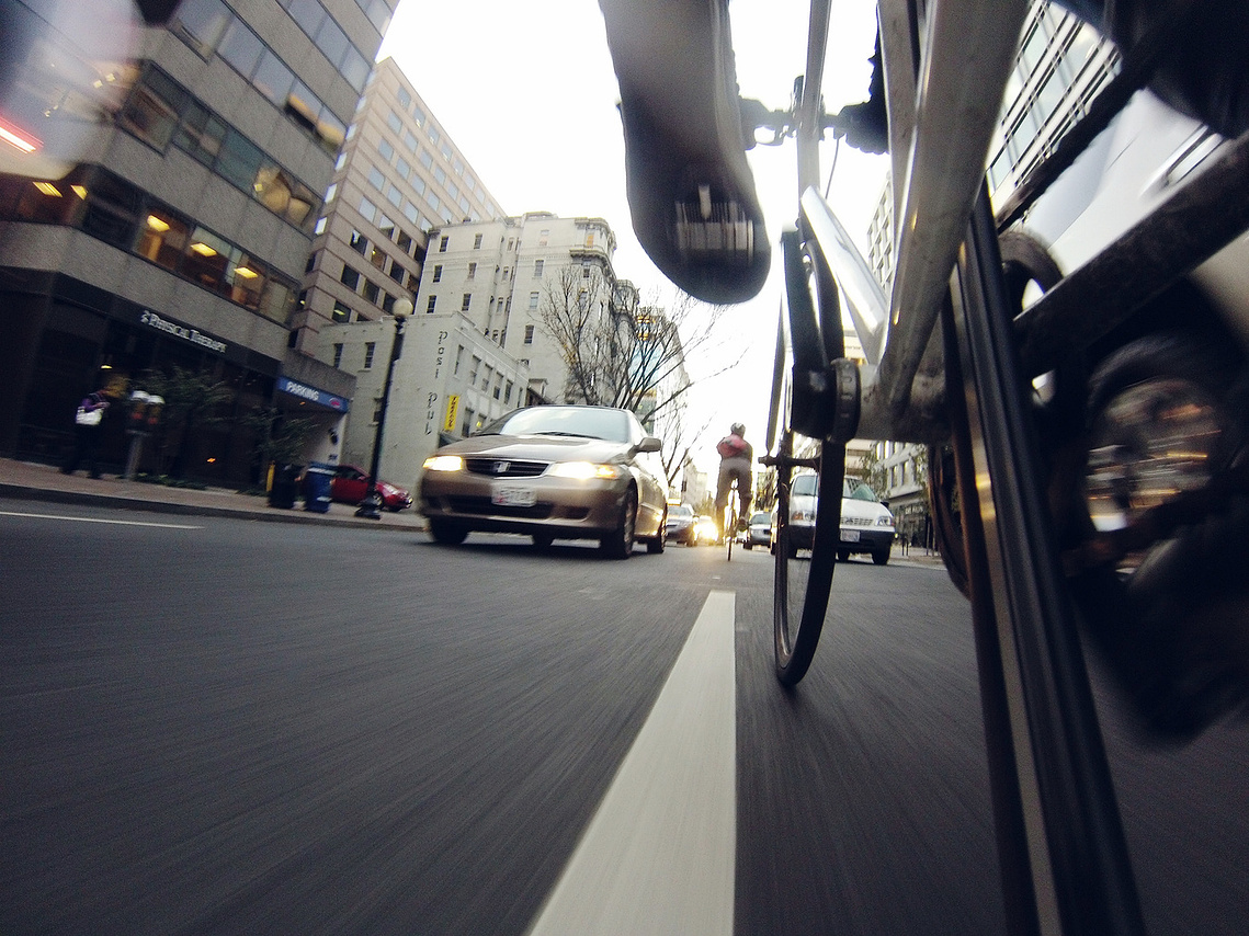 Bike messengers working in Washington, DC.