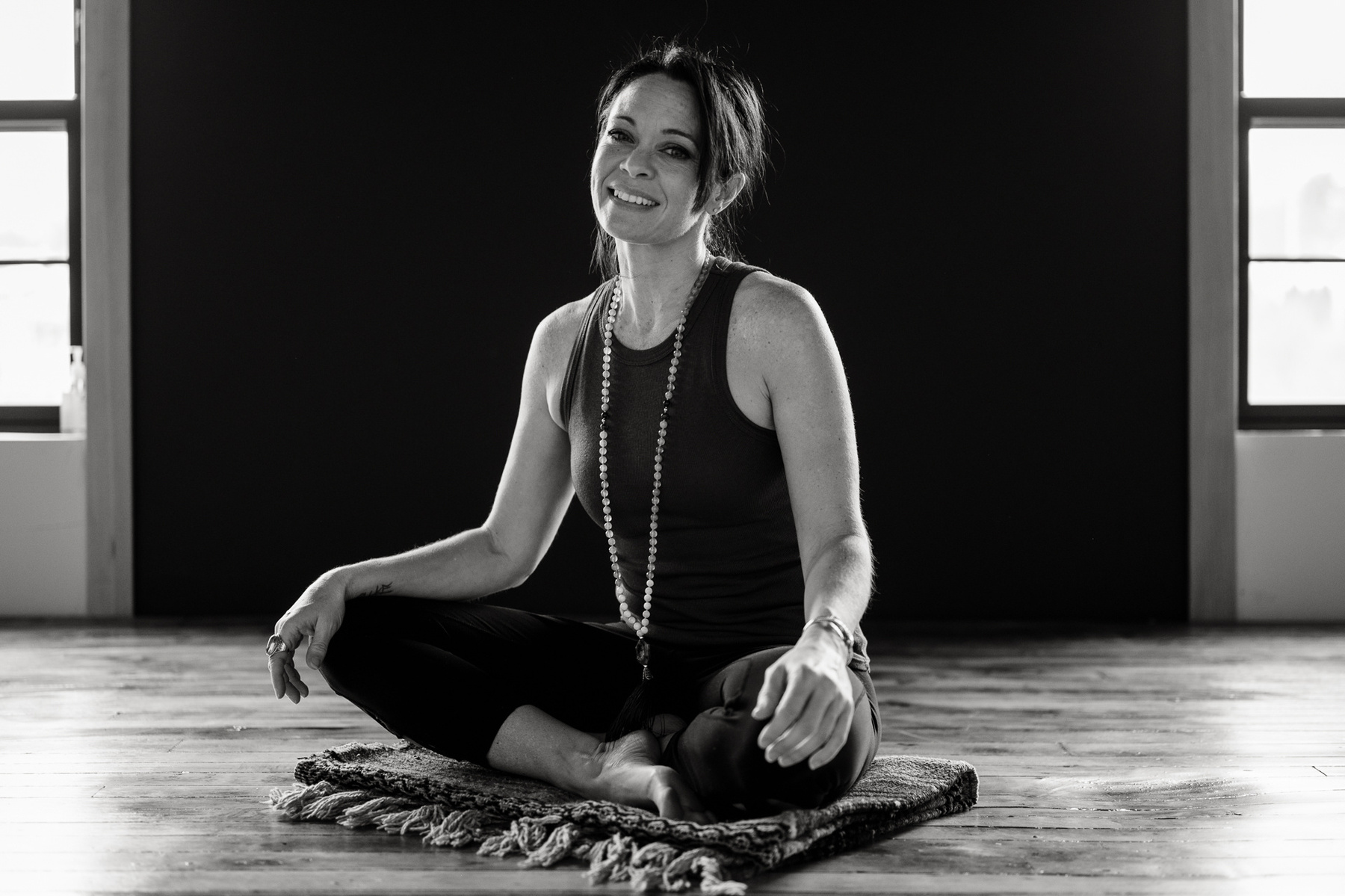 Yoga teacher Jill Barry  in the Norwood photography studio of Boston yoga photographer Korri Leigh Photography