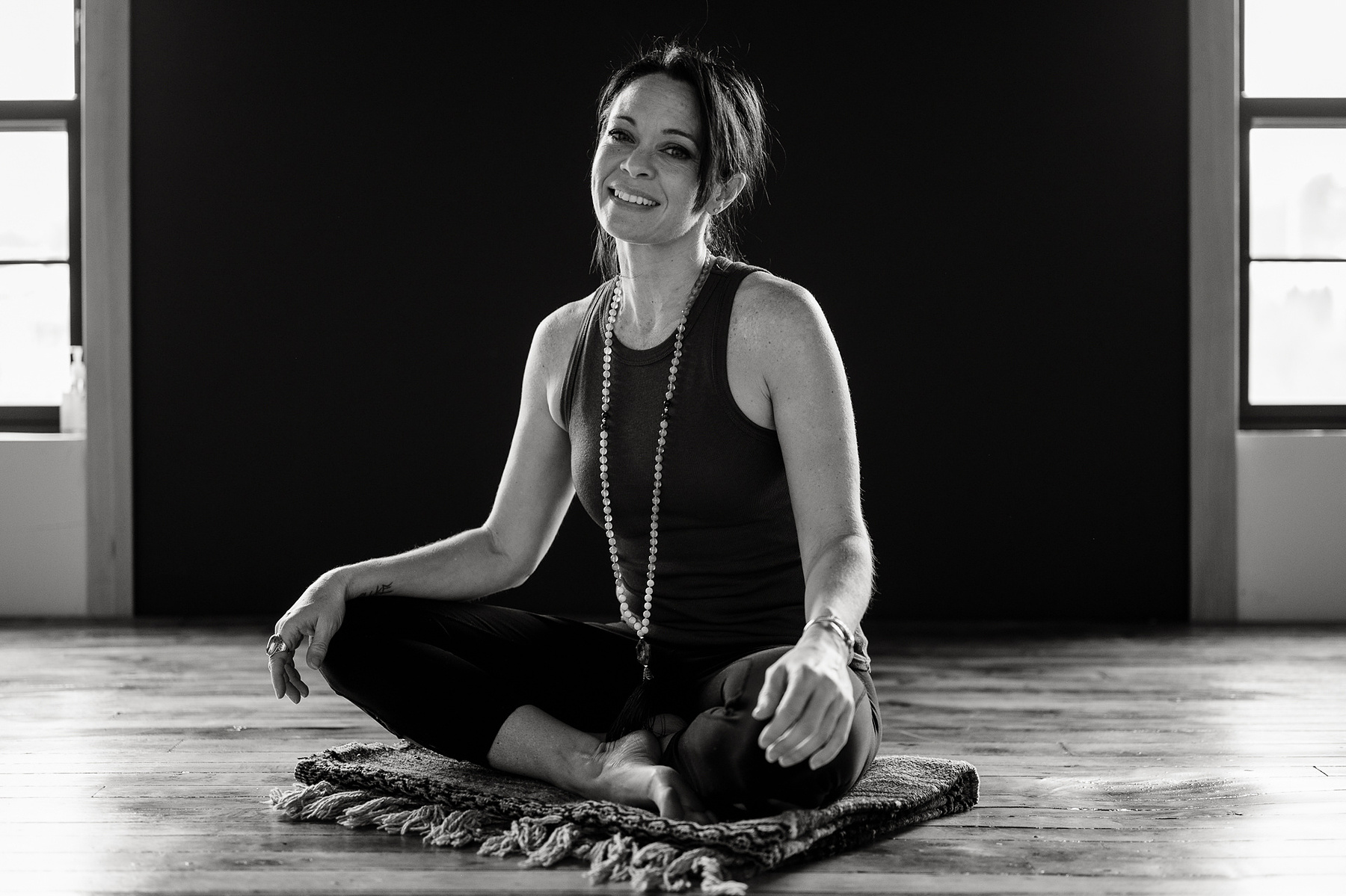 Yoga teacher Jill Barry  in the Norwood photography studio of Boston yoga photographer Korri Leigh Photography