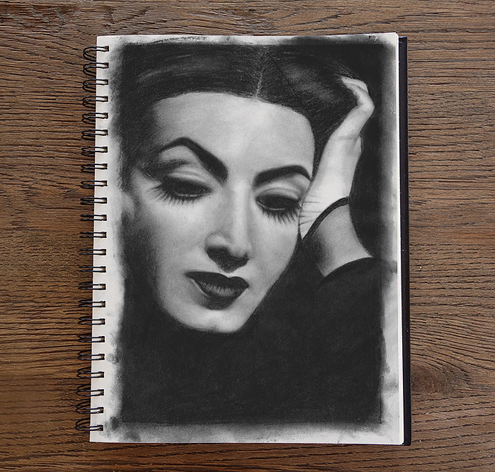 illustration of Maria Félix, charcoal and graphite illustration, portrait sketch