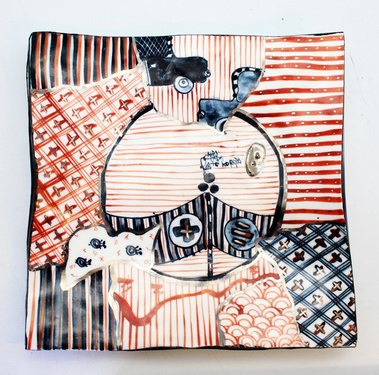 磁器角皿　、磁器　、現代磁器　、New Zealand ceramics , modern ceramics , pop ceramics , blue and red porcelain 