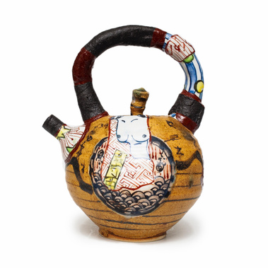 Funky teapot, yobitsugi teapot , kiseto glaze , kizeto teapot , 土瓶　、黄瀬戸　アロンサイス