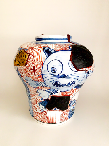 Cat vase ,porcelain ,funky vase, pop ceramics ,呼び継、porcelain ,yobitsugi