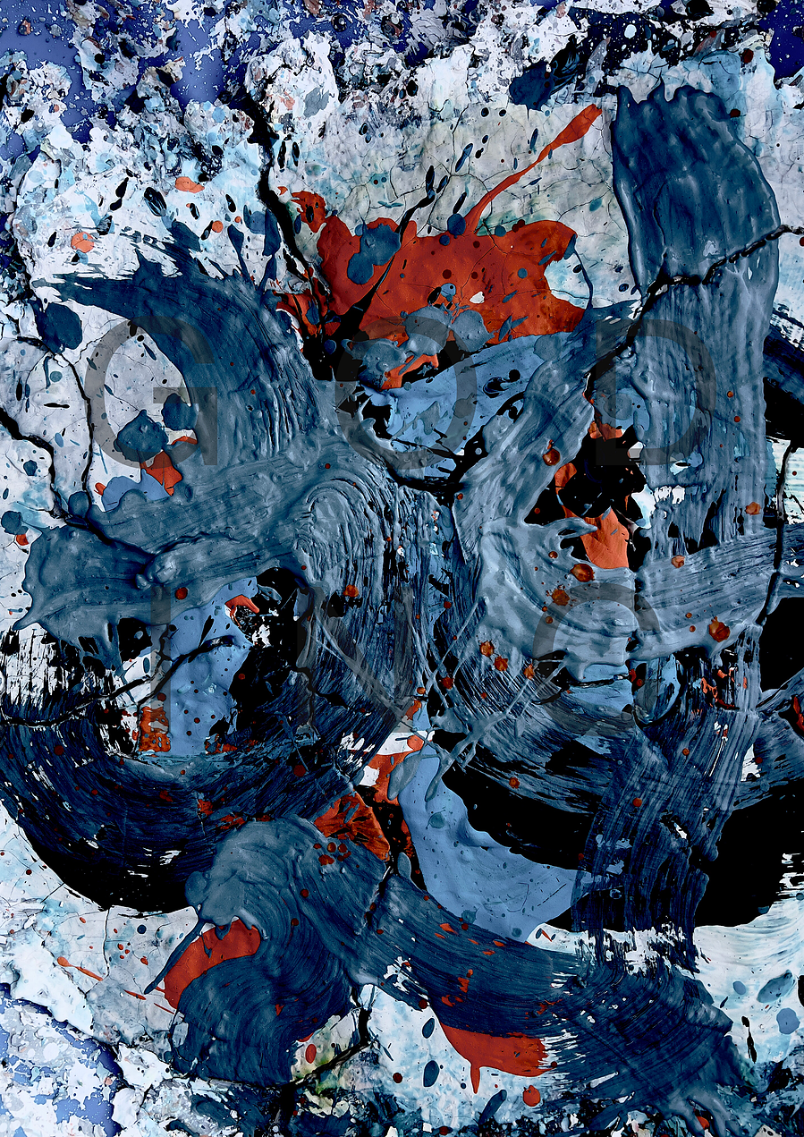 Japanese character for god written on clay 
In black abstract painting 