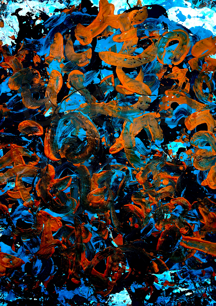 Abstract painting in clay poem in kanji