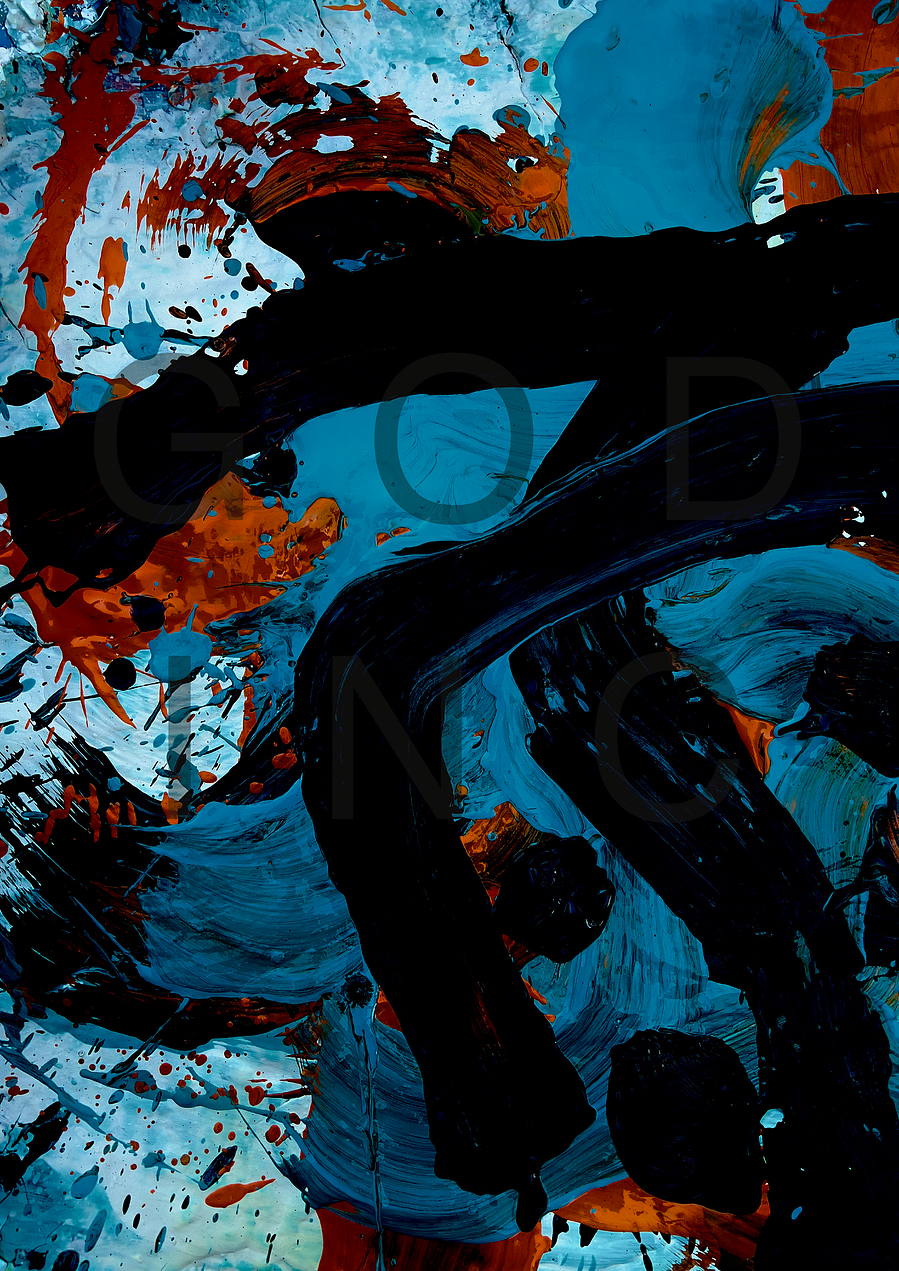 Japanese character for rain written on clay with the character god underneath 
Abstract painting in clay 