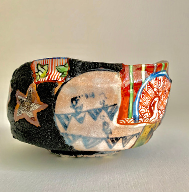 Setoguro yobitsugi, black Seto glaze , black Seto ,yobitsugi, modern tea-bowl maker ,呼び継茶碗、瀬戸黒茶碗