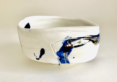 磁器茶碗、青染め、porcelain,porcelain teabowl,modern porcelain 