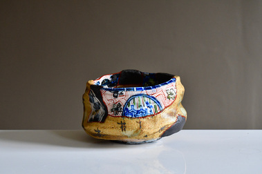 Kizeto Yobitsugi Teabowl under and over glaze decoration 黄瀬戸　茶碗
