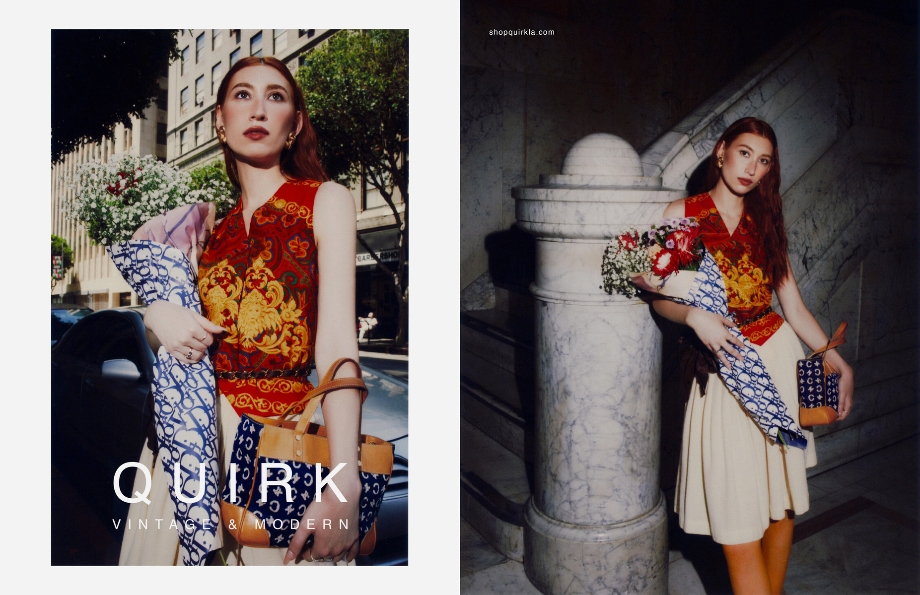 Fashion campaign advertisement layout for Quirk vintage and contemporary clothing brand, Downtown Los Angeles