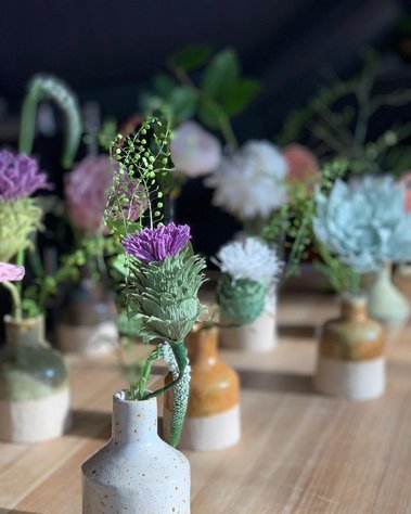 Paper Flowers in ceramic pots at Crispin E1