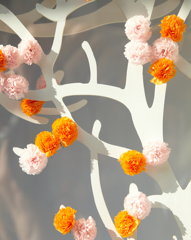 pink and orange pom pom paper flowers