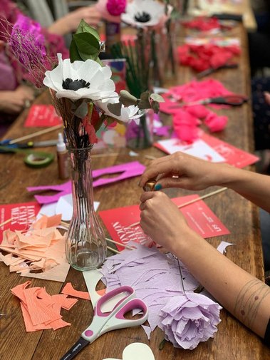 POM POM FACTORY PAPER FLOWER AND PAPER POM POM WORKSHOP AT CAROUSEL LONDON 