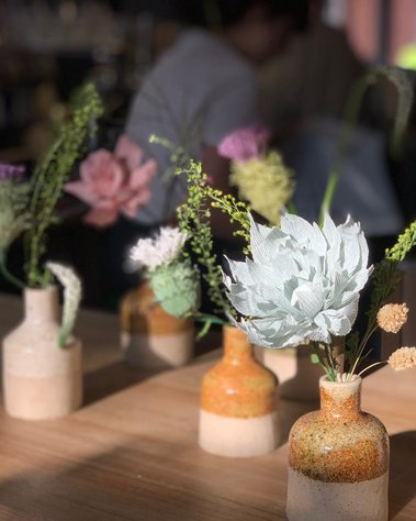 Paper Flowers in ceramic pots at Crispin E1