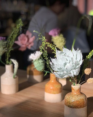 Paper Flowers in ceramic pots at Crispin E1