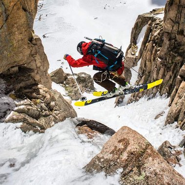 Photographer Jesse Levine skiing in Rocky Mountain National Park, Colorado.  Photo: John Dickey