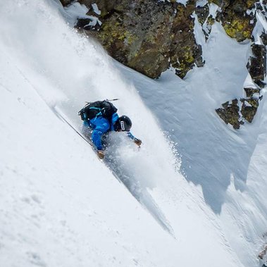Photographer Jesse Levine skiing on Cameron Pass, Colorado