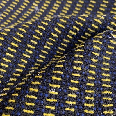 handwoven double weave fabric in black, yellow and blue wool by Joost Post