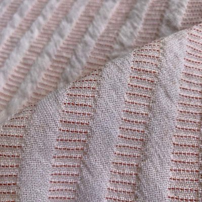 handwoven double weave in pink trevira with small red stripes