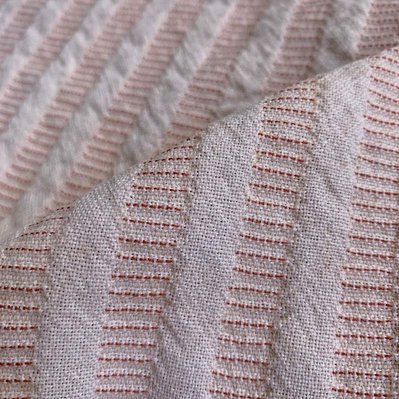 handwoven double weave in pink trevira with small red stripes
