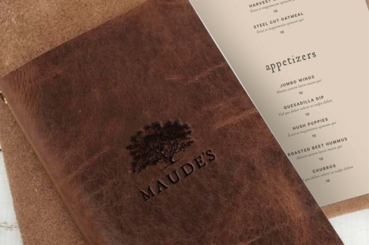 Maude's Menu holder and menu design