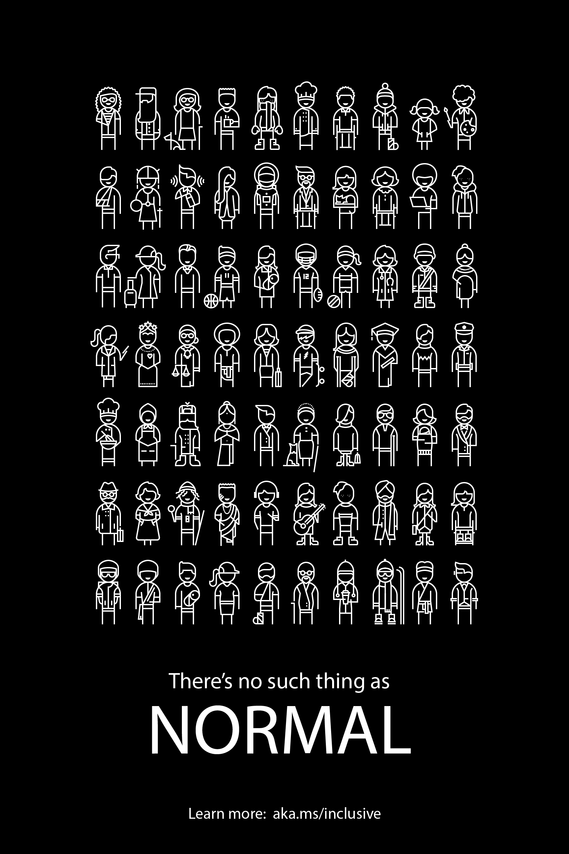 A poster for Microsoft Inclusive, with many diverse people, some with visible disabilities. It reads 