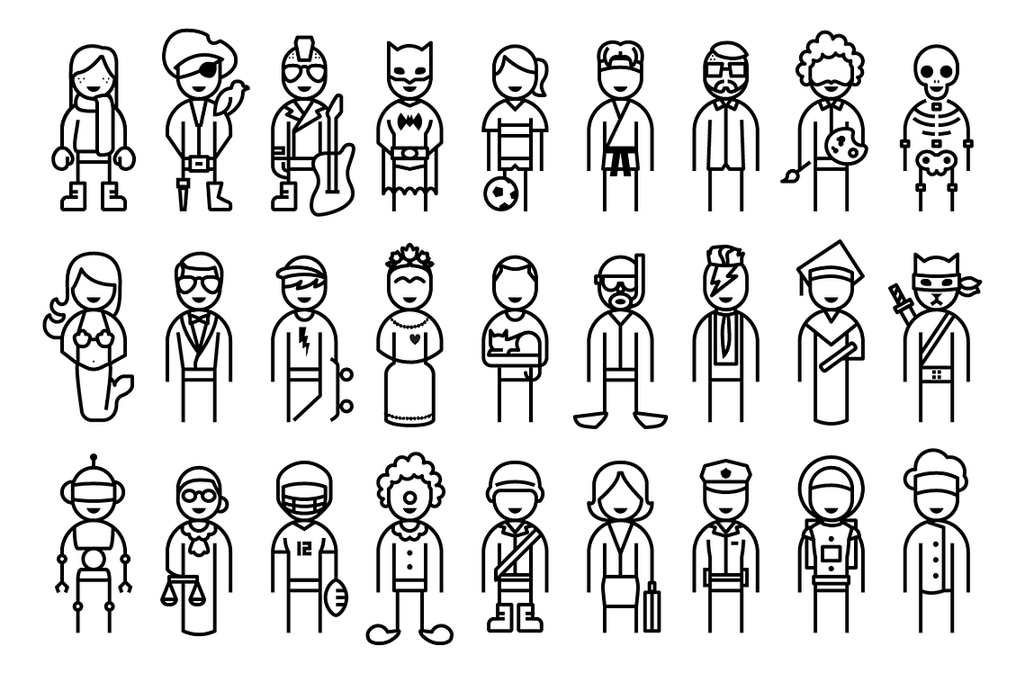 A group of diverse people and characters