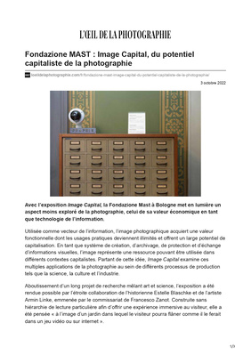 FONDAZIONE MAST : IMAGE CAPITAL, DU POTENTIEL CAPITALISTE DE LA PHOTOGRAPHIE - L’ŒIL DE LA PHOTOGRAPHIE, 2022