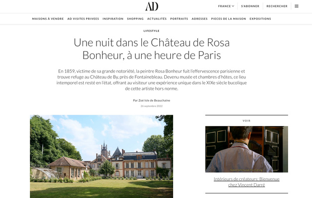 UNE NUIT DANS LE CHÂTEAU DE ROSA BONHEUR, À UNE HEURE DE PARIS - AD MAGAZINE, 2022