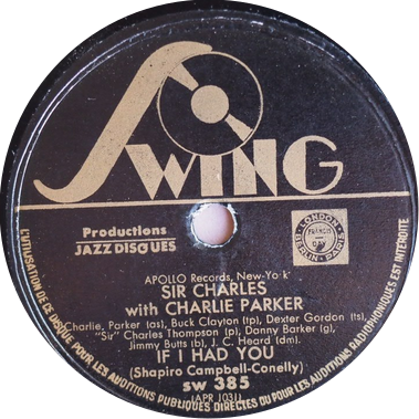 Disque 78 tors de Charlie Parker Swing sw. 385