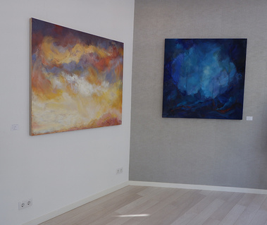 Abstract landscapes by Jessica Dunn, Quinta Art Collective exhibition at Gallery Aderita Artistic Space, Vale do Lobo, Portugal