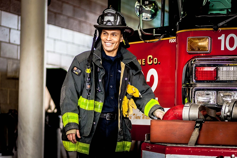 Fireman with a fire truck
