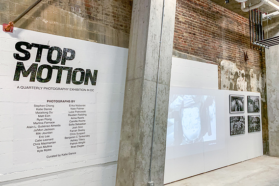 Curator Katie Dance installed a Stop Motion photography collage mural at UMBRELLA art fair presented by No Kings Collective.