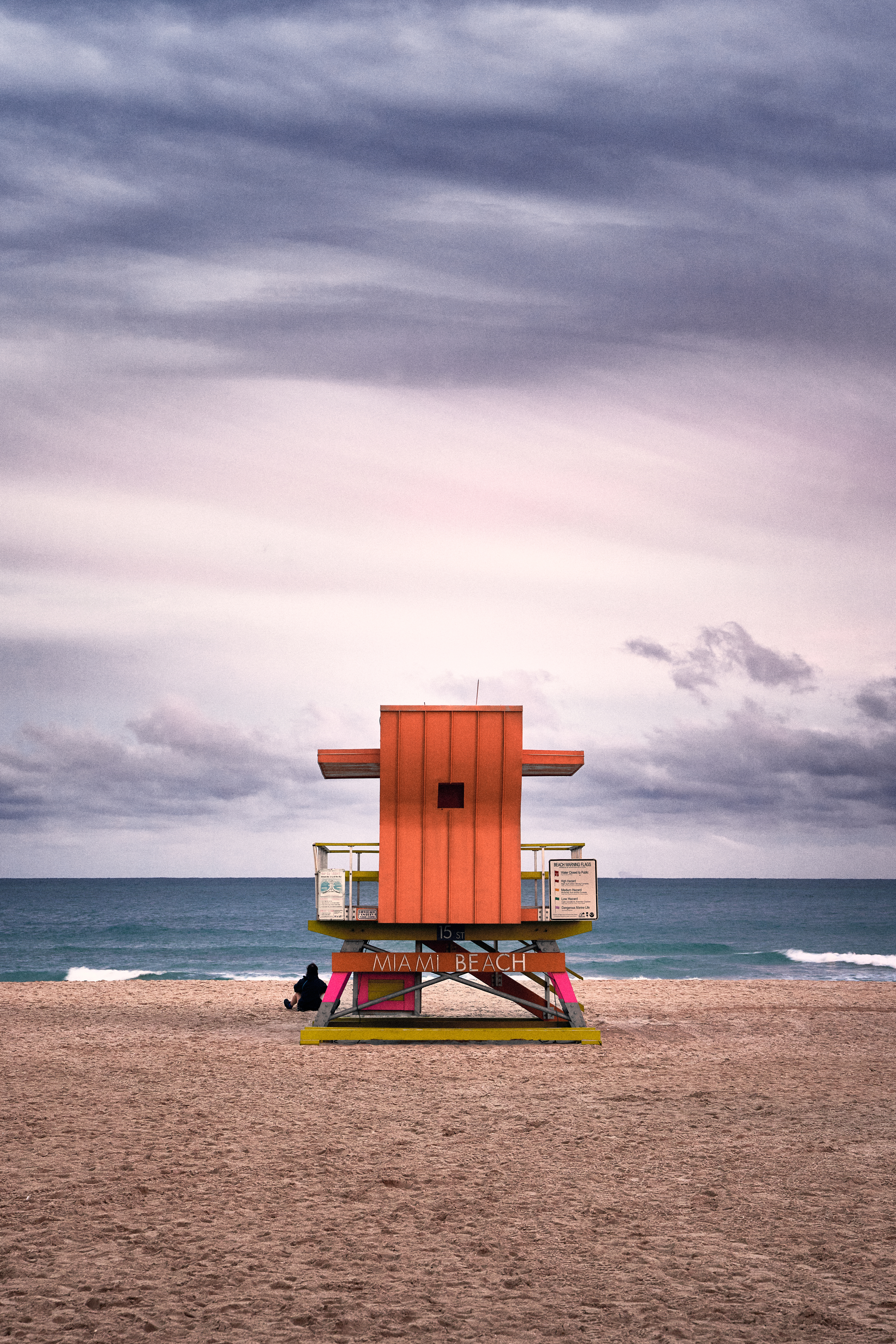 A south beach sunset in Miami looking at the lifeguard hut from 12th street