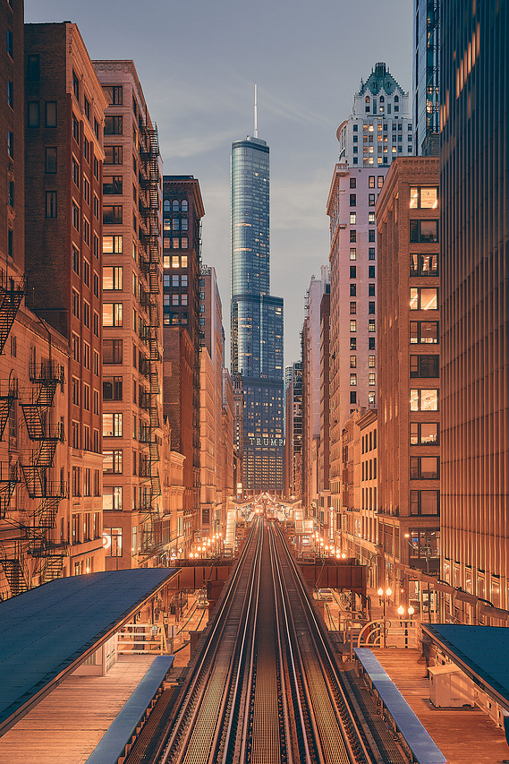 In the Loop, looking above the Elevated train in Chicago
