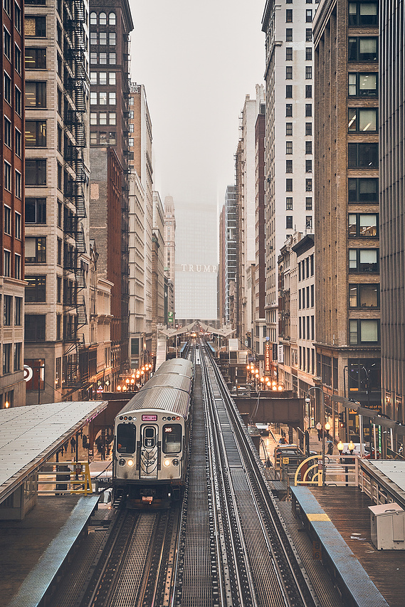 In the Loop, looking above the Elevated train in Chicago