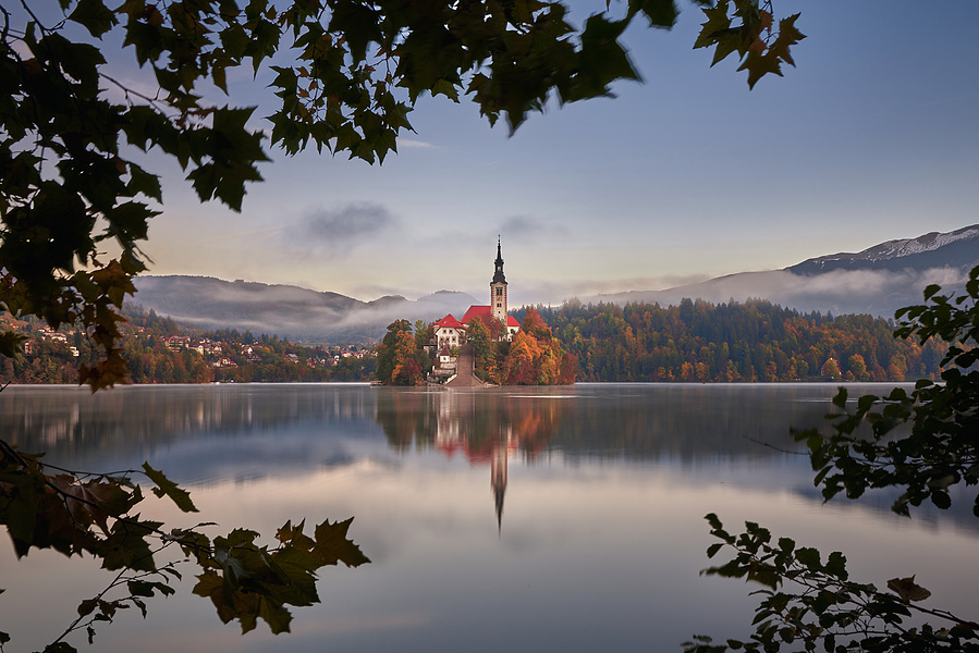 Lake Bled at morning in Slovenia. The only island in Slovenia. 