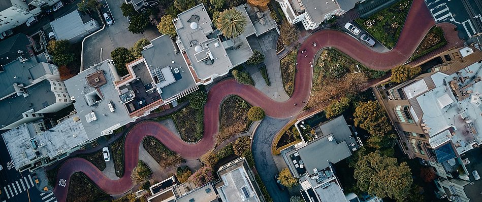 Morning above Lombard St in San Francisco, CA. Drone shot