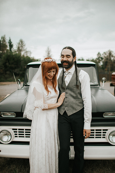 Bride and Groom in wedding ceremony, Country Wedding in Dove Creek, Courtenay, Vancouver Island