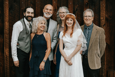 Bride and Groom and family in wedding ceremony, Country Wedding in Dove Creek, Courtenay, Vancouver Island