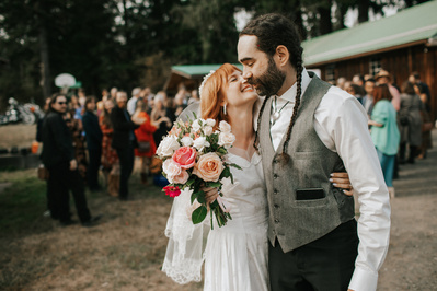 Bride and Groom in wedding ceremony, Country Wedding in Dove Creek, Courtenay, Vancouver Island