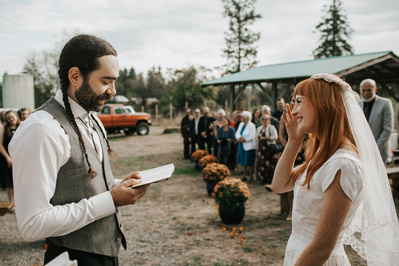 Bride and Groom in wedding ceremony, Country Wedding in Dove Creek, Courtenay, Vancouver Island