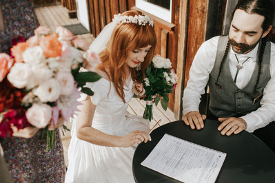 Bride and Groom in wedding ceremony, Country Wedding in Dove Creek, Courtenay, Vancouver Island