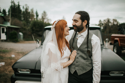 Bride and Groom in wedding ceremony, Country Wedding in Dove Creek, Courtenay, Vancouver Island