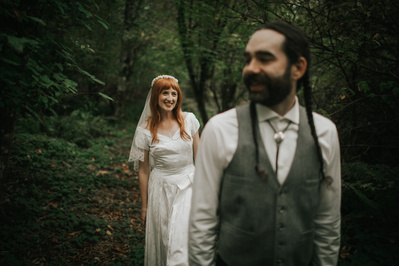 Bride and Groom in wedding ceremony, Country Wedding in Dove Creek, Courtenay, Vancouver Island