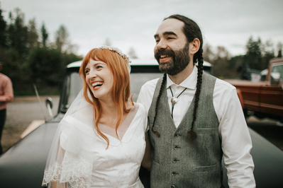 Bride and Groom in wedding ceremony, Country Wedding in Dove Creek, Courtenay, Vancouver Island