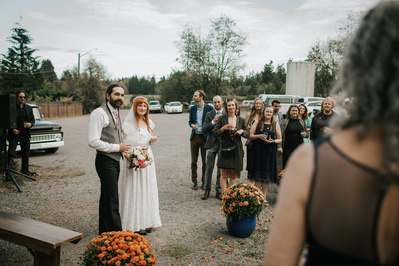 Bride and Groom in wedding ceremony, Country Wedding in Dove Creek, Courtenay, Vancouver Island