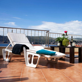 photo of view from arc rentals properties with a seaview in split croatia from an apartment rental on ciovo with a terrace and balcony with sunloungers
