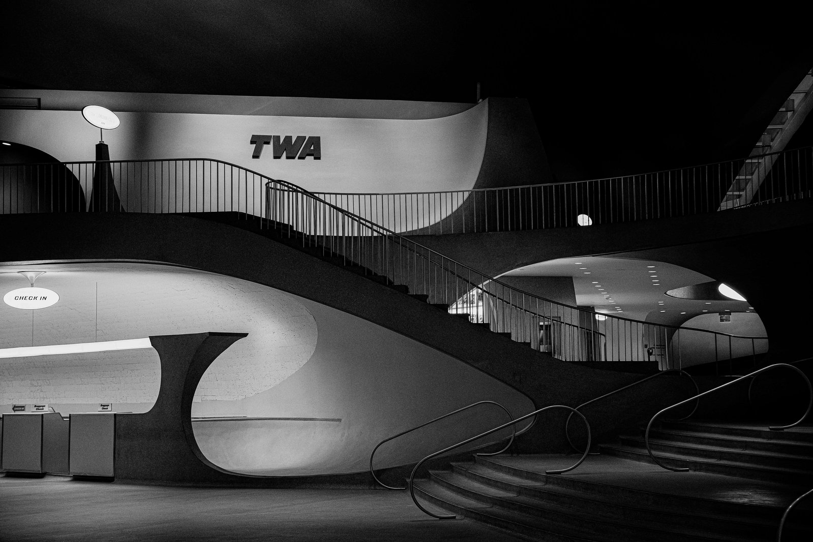 Former ticket counter at the TWA Terminal Hotel, New York City at JFK Airport. Eero Saarinen architect, mid century modern architecture